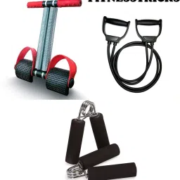 Combo Of Double Spring Tummy Trimmer With 2 Foam Hand Gripper And Toning Tube Fitness Accessory Kit Kit-12
