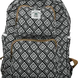 Small 17 L Laptop Backpack Handmade Hemp Backpack | Black & White Geometric Pattern | Eco-Friendly-picture-23