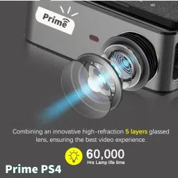 Prime Projector Latest PS4 Projector |7500 Lumens, 3840x2160 (4K) Resolution, 20,000:01 Contrast Ratio |Android 9.0 (Pie) with WiFi, Bluetooth| 4D Digital Keystone, Zoom in-Out | 1 Year Warranty |(PS4) (Black) (7500 lm / 2 Speaker / Wireless / Remote Controller) Portable Projector image 3