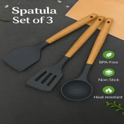 sakoraware Silicone Spatula Set of 3 Heat Resistant Non-Stick with Wooden Handle for Baking Kitchen Tool Set image 2