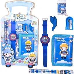 Kids Stationery Set with Digital Watch – Space Travel Theme Geometry Box-picture-21