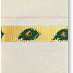 Chithra Fabrics CF 4015 Gold Feather Mural Print 4.00m 2 Inch Solid Men Dhoti-image-60