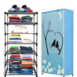 Light Blue-Metal-6 Layer Carbon Steel Collapsible Wardrobe-16