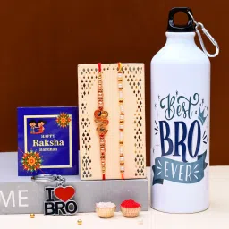 Designer Best Rakhi with Gift for Brother - 4550-SIP-BBE-B.BRO-W.DORI-KC-4N Assorted Rakhi, Sippers, Showpiece, Greeting Card, Chawal Roli Pack Set-image-49