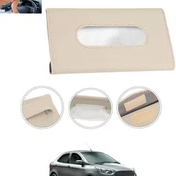 Beige Leatherite Rectangle Shape Fancy Design Tissue Dispencer For Car-177 Vehicle Tissue Dispenser-17