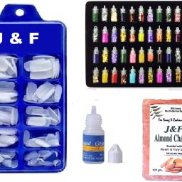 Arylic fake nails With Glue & 48 Pc Nail Glitter And Natural Chandan Soap-38