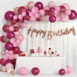 Burgandy Theme Birthday Decoration kit Set Items with Led Light for Girls, Wife-image-97