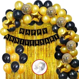 Solid Happy Anniversary Decoration with Bunting, Metallic Balloons, Foil Curtain Balloon Bouquet-image-76
