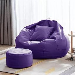 XXXL Filled Bean Bag with Cushion and Footrest - Scratch Resistant Premium Leatherite Bean Bag Footstool With Bean Filling-11