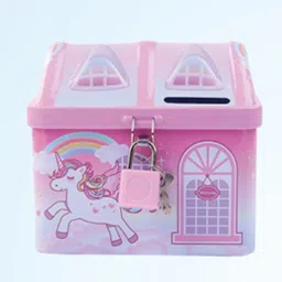 Combo of Unicorn Printed Hut Shaped Money Piggy Bank with Lock & Key Coin Bank for Boys and Girls multi color Coin Bank-17