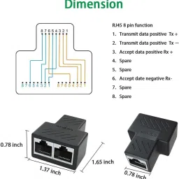 De-Ultimate Rj45 Splitter Adapter, Usb 1 to 2 Network Connector Dual Lan Ethernet Socket Lan Adapter image 3