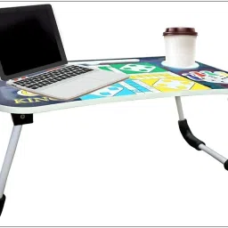 LUDO KING Design Folding Multi Use Table With Tablet & Cup Holder || Wood Portable Laptop Table-28
