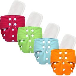 All in One Washable Reusable Adjustable Baby Cloth Diapers, Pocket Diapers, Diaper Nappies with 5 Layers Bamboo Charcoal Diaper Insert (4 Diaper + 4 White Insert)-29