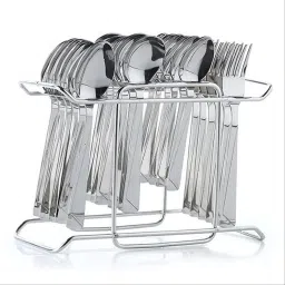 Stainless Steel Squire Shape Cutlery Stand with 18 Spoons and 6 Folks Stainless Steel Cutlery Set-image-67