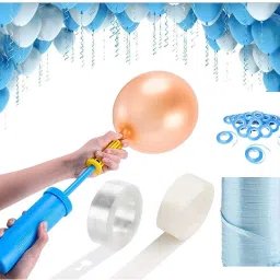 Solid Balloon Decorating 1Tape Strip,1 Glue dot,1 Balloon Pump & 8 Sky blue Ribbon Balloon Bouquet-image-0