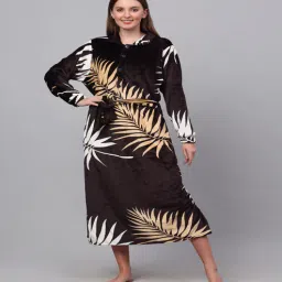 klotthe Multicolor Floral Woolen Women Bath Robe With Belt (XL)-picture-15