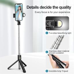 BUFONA Mobiles Video Stand Bluetooth Selfie Sticks with Remote&Selfie Light Tripod Tripod, Tripod Kit, Monopod, Monopod Kit, Tripod Clamp image 5