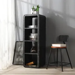 Industrial 4 Shelf Bookshelf Metal Bookcase Brushed Black Display Shelf Metal Open Book Shelf-17