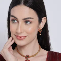 Anouk Gold-Toned & Magenta Gold-Plated Studded Jewellery Set-picture-45