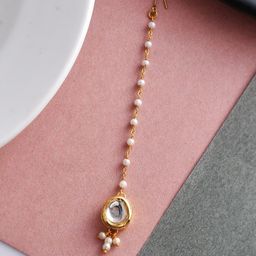 Silvermerc Designs Gold-Plated Kundan-Studded & Beaded Maang Tikka-15