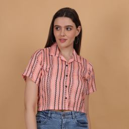 Women Regular Fit Striped Lapel Collar Casual Shirt-image-91