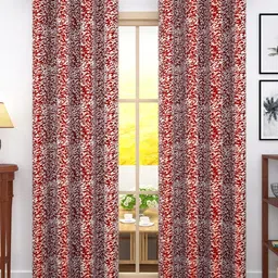Story@home Red Set of 2 300GSM Semi Blackout Jacquard Eyelet Ringtop Door Curtains-image-31