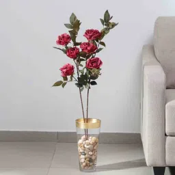 fourwalls Maroon Fabric Rose Flower Stick Artificial Flowers-picture-48