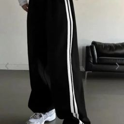 Women Striped Black Track Pants-image-39