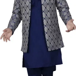 Men Jacquard Kurta Pyjama Ethnic Jacket Set-image-20