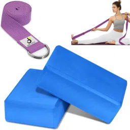 Yoga Blocks / Bricks & Stretching Strap Belt Combo for Support, Flexibility Fitness Accessory Kit Kit-17