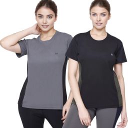 Pack of 2 Women Solid Round Neck Polyester Multicolor T-Shirt-image-107