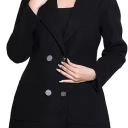 WOOL BLEND Color Block Coat For Women-image-4