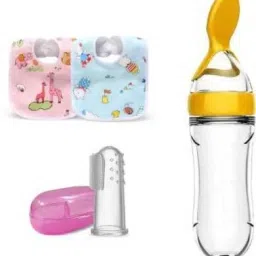 Baby Spoon Feeding Finger Brush & 2 pcs Bib Water Proof BPA free- Silicone-image-31