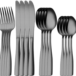 16-Piece Black Silverware Set, Stainless Steel Flatware Stainless Steel Cutlery Set-image-67