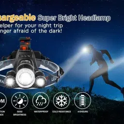 buy from best Rechargeable Headlamp, Bright Waterproof LED Headlight Flashlight Torch with 3×T6 Lampwick for Reading Outdoor Running Camping Fishing Walking Hunting Hiking Torch Torch image 5