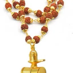 Brass Beautiful Great Hindu Shiv Ling Trishul Kavach Damaru Locket With Panchmukhi Rudraksha Mala Gold-plated Plated Wood Chain-image-64