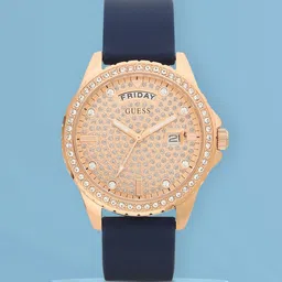 GUESS Women Gold-Toned Embellished Dial & Blue Straps Analogue Watch GW0358L1-image-62