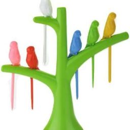 Bird Fruit Fork Set with 1 Stand, 6 Forks Plastic Fruit Fork (Pack of 1) Disposable Plastic Salad Fork-20