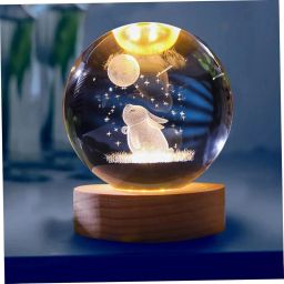 Crystal Ball Engraved Rabbit And Moon 2.4'' Glass Globe with Wooden Base Table Lamp-image-89