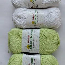VARDHMAN COTTON DREAMZ YARN- pack of 4 balls ,2 white & 2 green-image-29