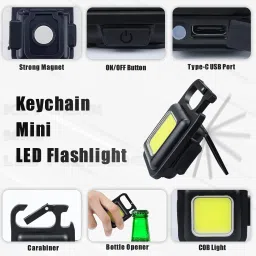 Flashlight 800 Lumens COB Rechargeable_Worklight_Keychain 3Modes_Portable Pocket 1 hrs Torch Emergency Light-12