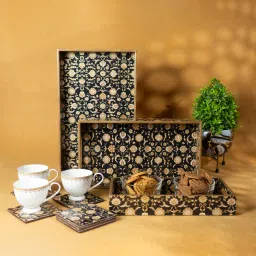 amimashop Wooden Serving Tray Set of 3 WITH COASTER Tray image 5