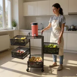 4-Tier Metal Storage Rack Iron Kitchen Trolley-image-28