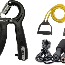 Workout Combo of Counter Hand Gripper with Double Toning Tube and Skipping Rope Fitness Accessory Kit Kit-image-31