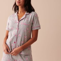 La Vie en Rose Printed Notched Lapel Collar Lounge Shirt-image-20