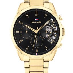 Tommy Hilfiger Men Black Skeleton Dial & Gold Toned Straps Analogue Watch TH1710447W-43