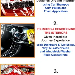 max Premium Car Care Kit includes Dashboard & Tyre Shiner 200 ml, Liquid Wax Polish 200 ml, Vinyl & Leather Polish 200 ml, Clean & Shine Polish 200 ml, Windshield Washer 200 ml, Car Shampoo 200 ml, Foam applicator - 4 Pcs, Microfiber Cloth - 1 Pc Combo image 5
