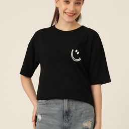 kotty Women Typography Round Neck Cotton Blend Black T-Shirt-picture-9