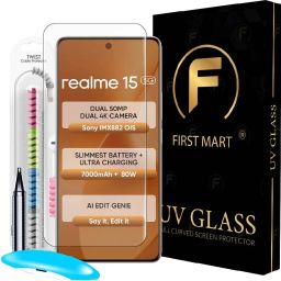 FIRST MART Edge To Edge Tempered Glass for Realme 15 5G, Realme 15, UV Glue Tempered Glass with Cable Protector-image-25
