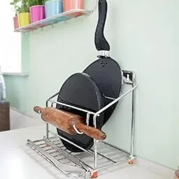 Chakla/Belan Kitchen Rack Kitchen Tawa Organizer Stand | Space Saving Kitchen Rack Pack of 1 Steel-image-82